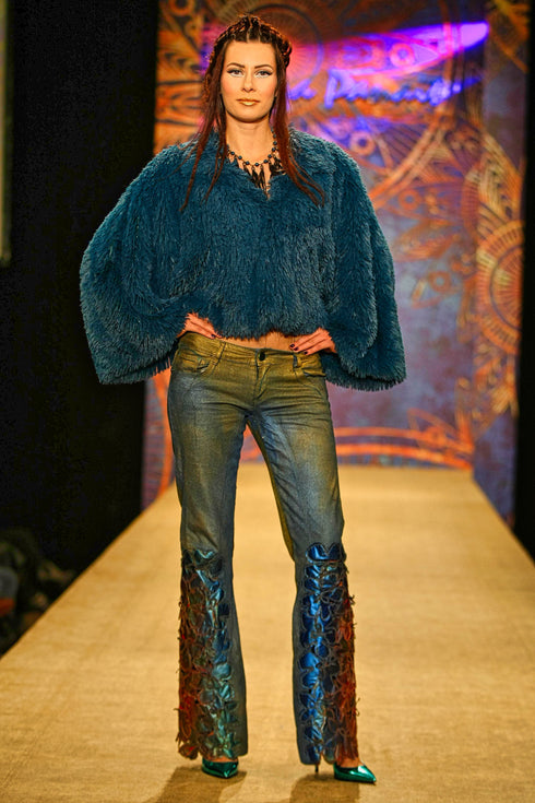 Pantalon denim cu aplicatii 2285